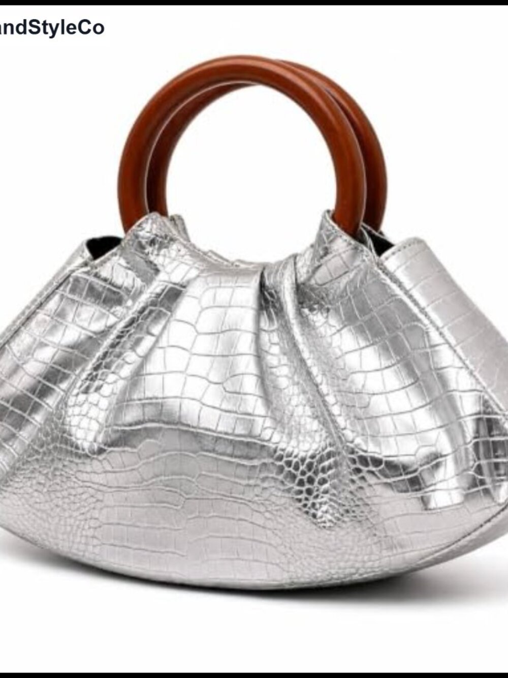 Ruched Puffy PU Leather Handbag Double Wooden Handle Mini Tote